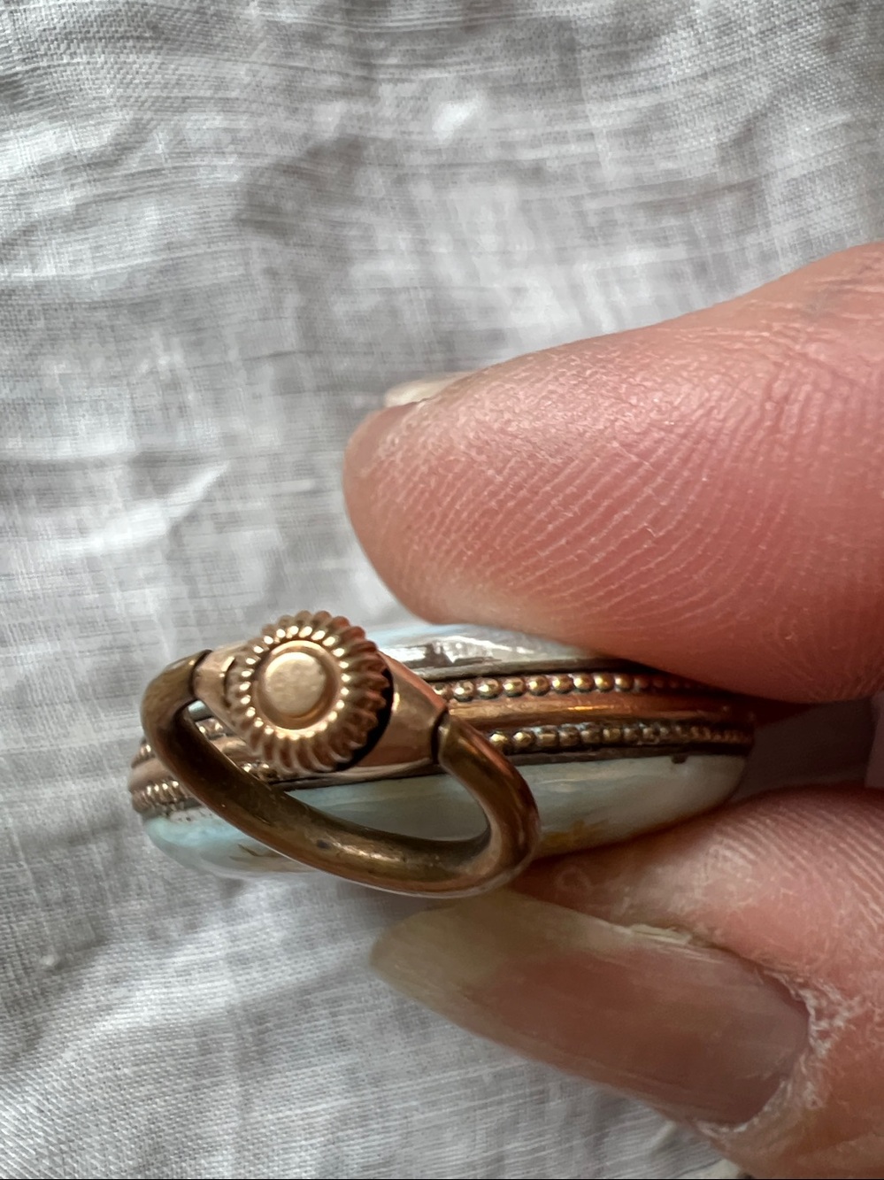 Vintage 14K Gold & Sterling Silver Victorian Guilloche Watch Pendant - Picture 5 of 6